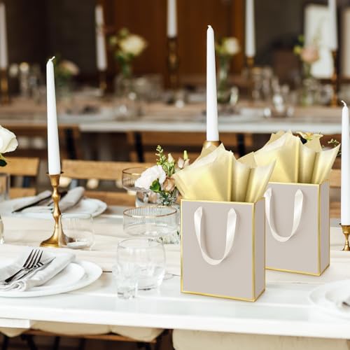 Yeaqee 24 Pack Metallic Paper Gift Bags, Champagne, Gold - color: Champagne, Gold