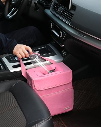 SIBOFUEGO Cute Car Trash Can with Lid, Collapsible, Leak-Proof, 2 Gallon - color: Pink Leopard, size: 2 Gallons
