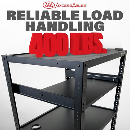 AxcessAbles Computer Cart on Wheels 400LB Capacity, Metal AV Equipment Utility Workstation, with Pullout Keyboard Tray, Locking Caster Wheels.