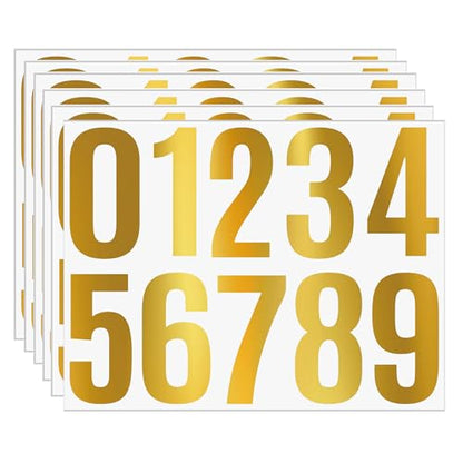 Gold Vinyl Number Stickers 0-9, 4 Inch Large Peel and Stick Decals, 6 Sheets Waterproof Outdoor Stickers for Outdoor Labeling, House Sign, Mailbox, Trash Bin, Fence, Easy to Apply（Gold） - color: Gold
