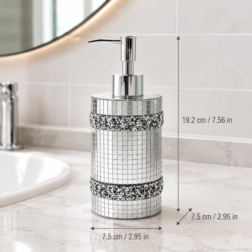 Silver Soap Dispenser，Mosaic Glass Decoration, 12oz Refillable - size: Soap Dispenser