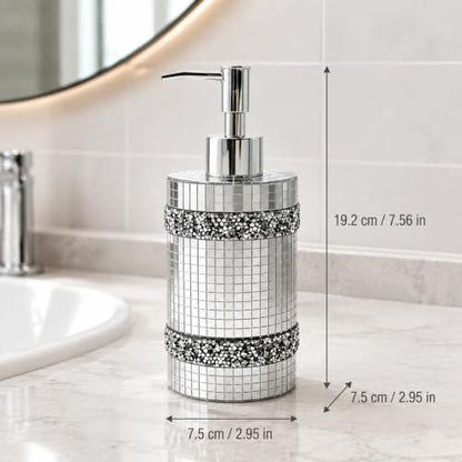 Silver Soap Dispenser，Mosaic Glass Decoration, 12oz Refillable - size: Soap Dispenser