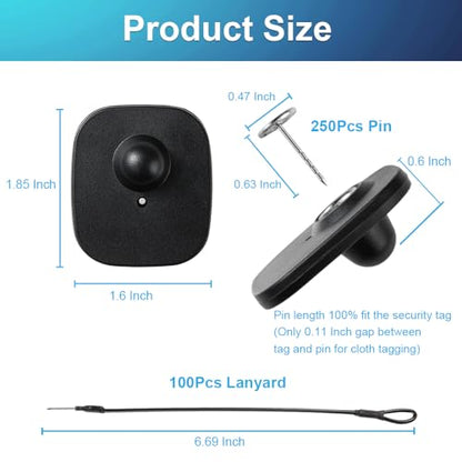 250Pcs 8.2Mhz RF Security Clothing Tags Black Retails EAS Clothes Tag with 250 Pins and 100 Lanyards - style: 250 Black Tags + 100 Lanyards