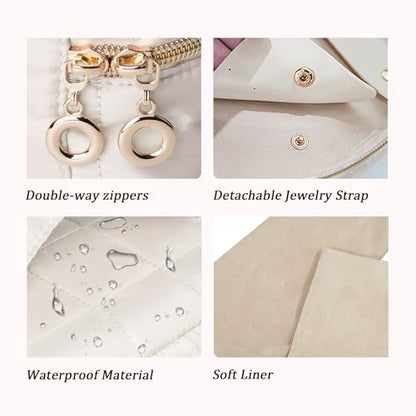 KarSyon Travel Jewelry Case Organizer Boxes with 10 Velvet Zipper Pouches - color: Beige, size: Large