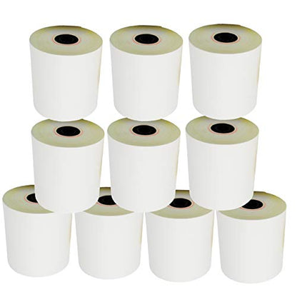(10 Rolls - 50 GSM) 3'' x 95' White/Canary 2 Ply Carbonless Kitchen Printer Paper Cash Register Receipt Rolls for Star Micronics SP2000, UP389 VeriFone Omni 480, Printer 220, 250, 900 TMU 220 - size: Pack of 10