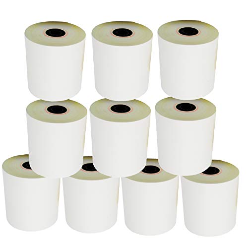 (10 Rolls - 50 GSM) 3'' x 95' White/Canary 2 Ply Carbonless Kitchen Printer Paper Cash Register Receipt Rolls for Star Micronics SP2000, UP389 VeriFone Omni 480, Printer 220, 250, 900 TMU 220 - size: Pack of 10