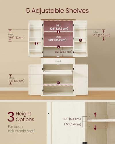 VASAGLE Pantry Cabinet, Freestanding Tall Cupboard with a Drawer - color: Rustic White