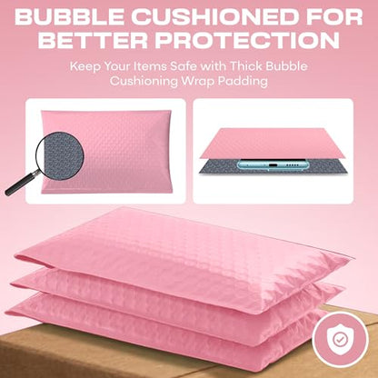 Light Pink Bubble Mailers 4x8, Poly Padded Envelopes #000, 500 Pack - color: Light Pink, size: 4"x8" / 500 Pack