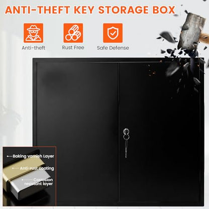440 Keys Dual-Door Key Lock Box Wall Mount with 20 Adjustable Hook Plates - color: Black, size: 440 Keys