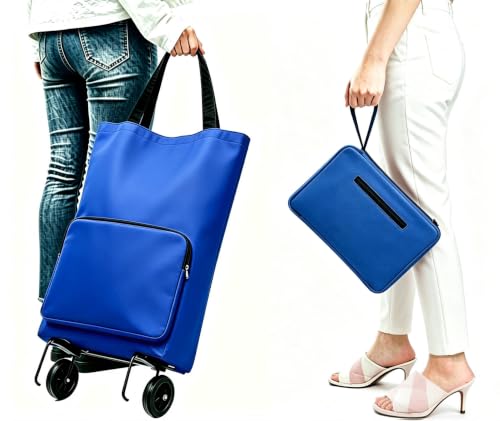 Collapsible Shopping Bag with Wheels Portable Shopping Cart with 360° Swivel Wheels Rolling Tote Bag Reusable Grocery Bag Trolley Bag on Wheels for Travel Shopping and Daily Use(B0CD3C2KY5) - color: B0cd3c2ky5