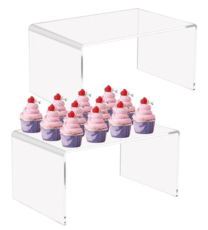 CLAY TONIC 2 PC 12" Large Clear 5mm Thickness Acrylic Display Risers Stand - size: 12''x 7.75''x 6''