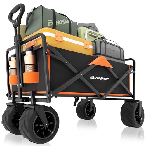 EchoSmile Wagons Carts Foldable Heavy Duty 350Lbs Capacity, Black&Orange - color: Black&orange-arrow