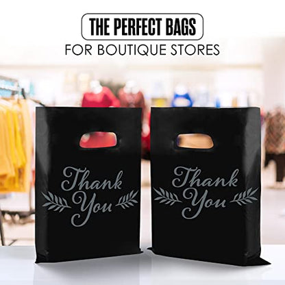 Thank You Merchandise Bags, 1.75 Mil Thick, 20" x 22", 100 Pk, Black, White - color: Black, size: 20" x 22"