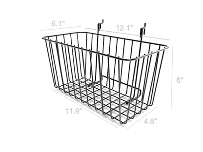 FixtureDisplays® Set of 2 Pcs 12 x 6 Wire Rectangular Basket for Gridwall or Slatwall - Black119076 119076
