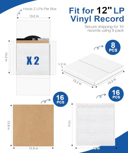 13.2" x 13.2" x 1.3" Corrugated Cardboard Vinyl Record Mailers,8 Pcs