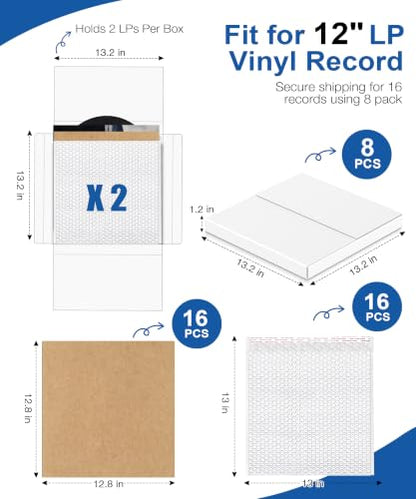 13.2" x 13.2" x 1.3" Corrugated Cardboard Vinyl Record Mailers,8 Pcs