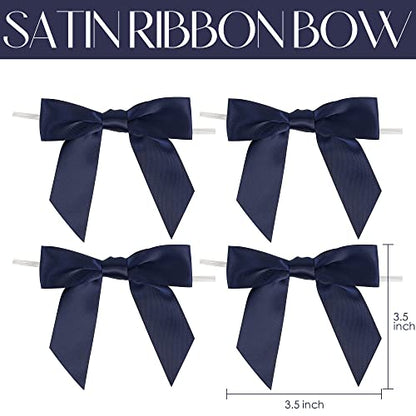 AIMUDI Navy Blue Satin Ribbon Twist Tie Bows - 3.5" Pretied Bows for Treat Bags, Cake Pops, Gift Wrapping, Wedding Favors, Baby Showers - 50 Counts - color: Blue Navy