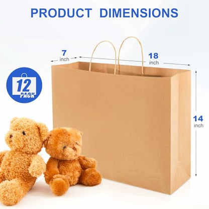 Maitys 12 Pcs 18x14x7 Inch Brown Large Kraft Paper Gifts Bags with Handles - color: Brown 1, size: 18x14x7 Inch