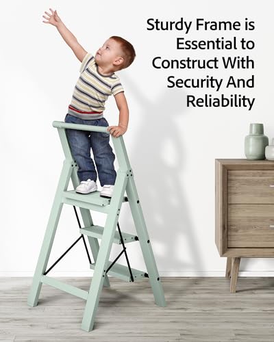 Taranta 3 Step Ladder,Aluminum Step Stool Foldable-Fairyland Green - color: Fairyland Green, size: 3 Step