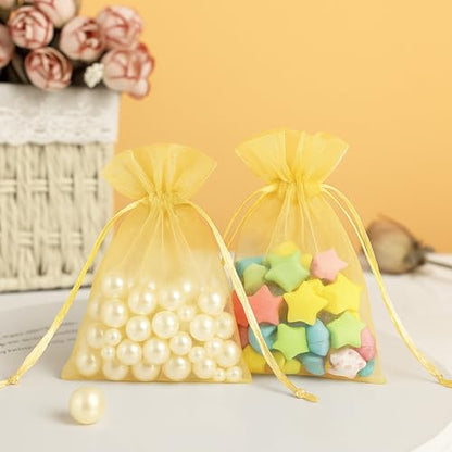 G2PLUS 25PCS Gold Organza Bags, 5x7 inches Sheer Mesh Jewelry Pouches - color: Gold