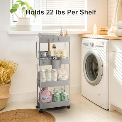 Pipishell 4 Tier Slim Storage Cart with Wheels, Laundry Cart, Gray - color: Gray, size: 4-Tier