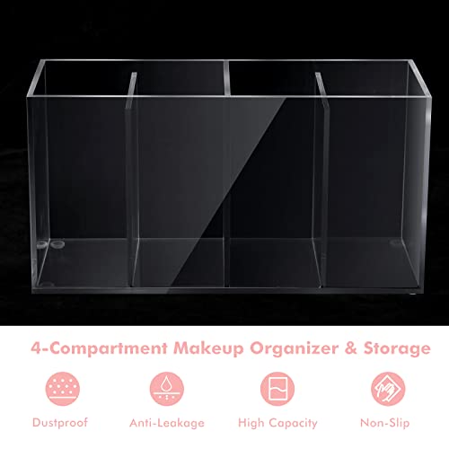 1 Pack 4 Compartment Acrylic Makeup Organizer with Lid Lash Cart Organizer
