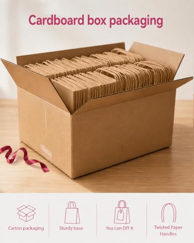 qiqee 100-Packs Large Size Paper Gift Bags with Handles Bulk 13"×10.2"×4.7" Brown Gift Bags Multiple Uses - size: Large - 100 Packs
