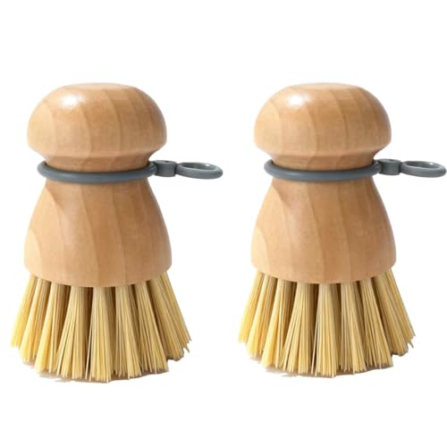 2 Pack Wooden Dish Brush with Soft Rubber Hanging Ring