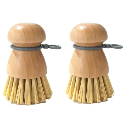 2 Pack Wooden Dish Brush with Soft Rubber Hanging Ring