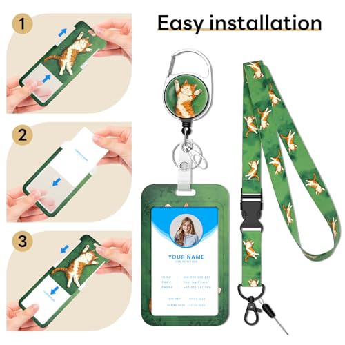 Retractable Badge Holder with Detachable Lanyard, Sleeping Cat - color: Sleeping Cat