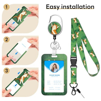 Retractable Badge Holder with Detachable Lanyard, Sleeping Cat - color: Sleeping Cat