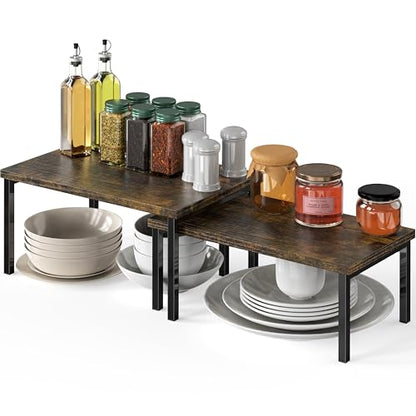 Simple Houseware Stackable Cabinet Counter Shelf Wooden Top, Rustic Brown - color: Rustic Brown, size: Standard