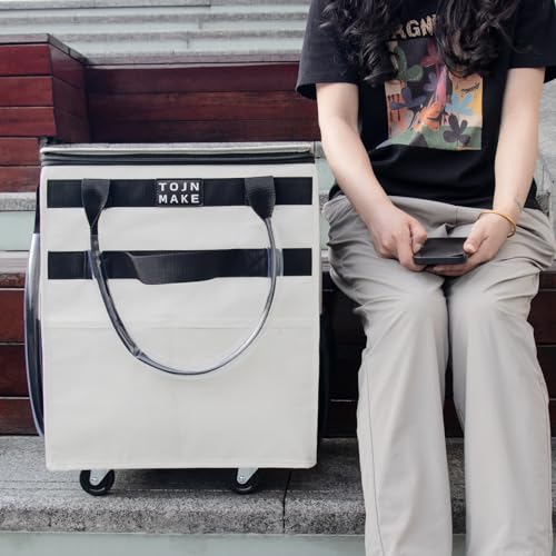 Reusable Grocery Bag on Wheels, Rolling Tote, 46 LBS, Small, Beige - color: Beige, size: Small