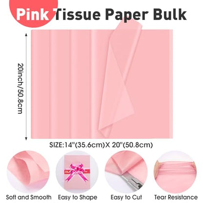 TUXIYA 200 PCS Pink Tissue Paper Bulk,14"x20" Tissue Paper for Gift Bags - color: Pink, size: 200P