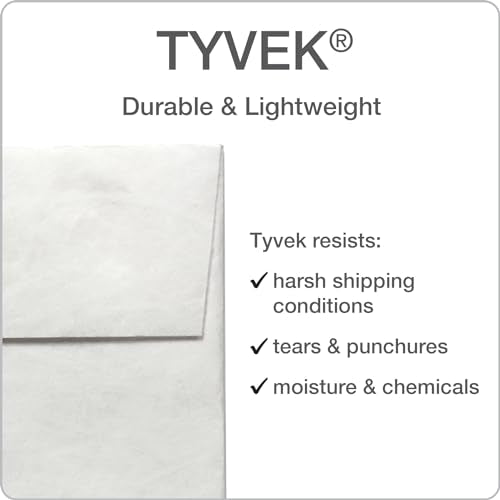 Quality Park Tyvek Envelopes, 100 Pack, Large 10 x 13 Envelopes, First Class Border, Easy-to-Open Tamper Evident Pull Strip, Rip, Puncture & Water Resistant Self Sealing Mailing Envelopes, White - size: 10 x 13