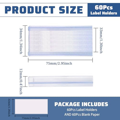 60 Pcs Wire Shelf Label Holder, Metro Shelf Clips with Paper Inserts - color: 3 X 1.3in