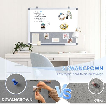 SWANCROWN White Board Bulletin Board Combo, 36 x 24 inches, Aluminum Frame - color: Grey-horizontal, size: 36"W x 24"H
