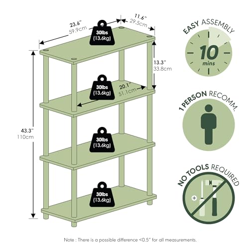 Furinno Turn-N-Tube Toolless 4-Tier Storage Shelves, Light Cherry - color: Light Cherry/Black, size: 4-Tier Round Tube