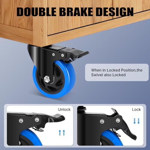 4 Inch Swivel Casters Set of 4, 1800 Lbs Heavy Duty Caster Wheels, Dual-Locking Castors with Brake, No Noise Top Plate Wheels for Furniture, Workbench and Carts (Free Hardware Kits) - size: 4inch