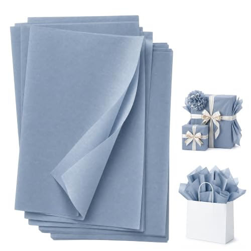 100 Sheets Dusty Blue Tissue Paper Bulk, 20 x 14 Inches