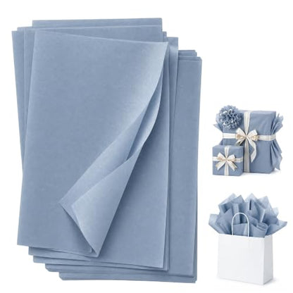 100 Sheets Dusty Blue Tissue Paper Bulk, 20 x 14 Inches