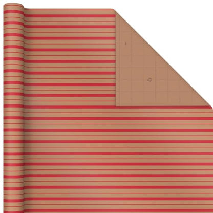 Hallmark Christmas Wrapping Paper Rolls, Brown Kraft Holiday Gift Wrap (Pack of 3: 90 sq. ft. ttl) Kraft with Santas, Trees, Stripes