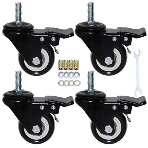 2'' Caster Wheels, Swivel Stem Casters 3/8'' - 16x1'' (Screw Diameter 3/8'', Screw Height 1'') 330Lbs Heavy Duty Threaded Casters No Noise PU Dual Locking Castors with Brake - style: 3/8'' - 16x1''