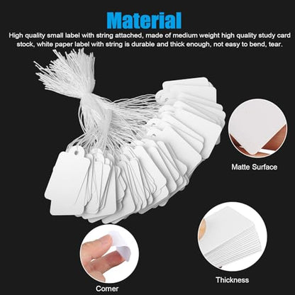 1.38 x 0.87 inch Price Tags with Strings Attached, White Marking Merchandise Hang Tags Labels, 1000Pcs