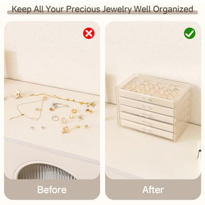 Frebeauty Acrylic Jewelry Box,5-Layer Jewelry Organizer with Drawers - color: Beige