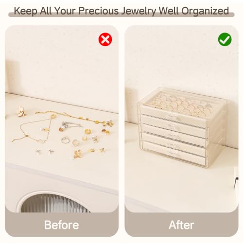 Frebeauty Acrylic Jewelry Box,5-Layer Jewelry Organizer with Drawers - color: Beige
