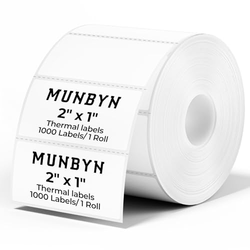 MUNBYN 2x1 Thermal Labels, 1000 Sheets/Roll, White - color: White, size: 2x1"