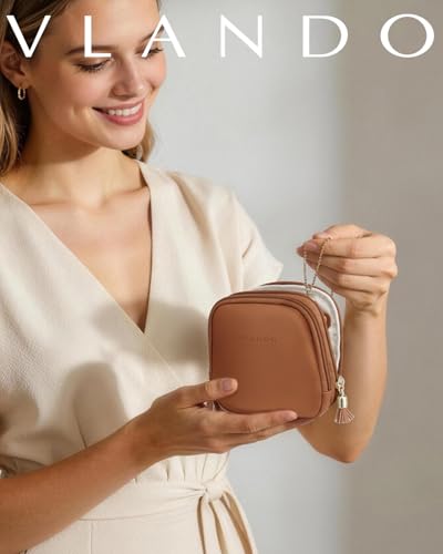 VLANDO 2-Layer Jewelry Travel Organizer for Necklaces,Rings,Earrings - color: Dark Brown