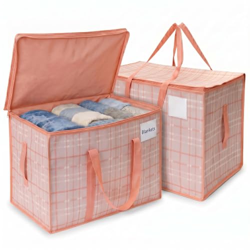 DURASACK Collapsible 26-Gallon Storage Bags, Pink Plaid, Pack of 2 - color: Pink Plaid
