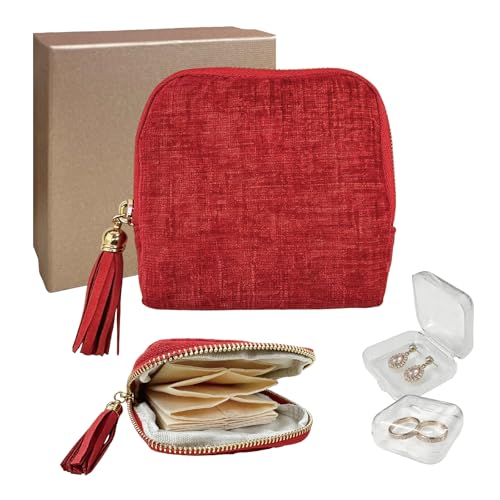 Small Travel Jewelry Case with Earring Box Mini Jewelry Case - color: Red